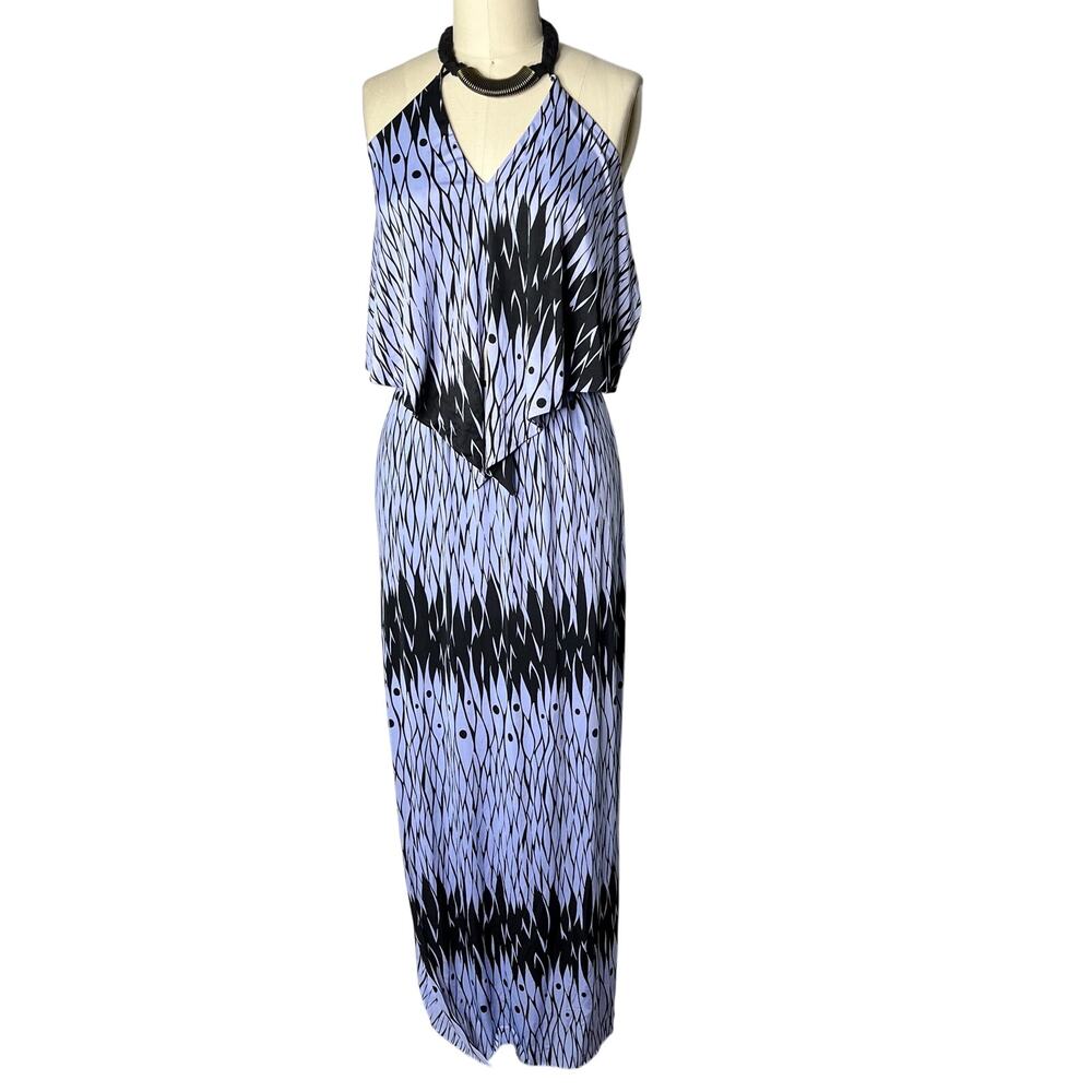 Tbags Los Angeles Periwinkle Drape Front Halter Maxi Dress XS Resort Boho